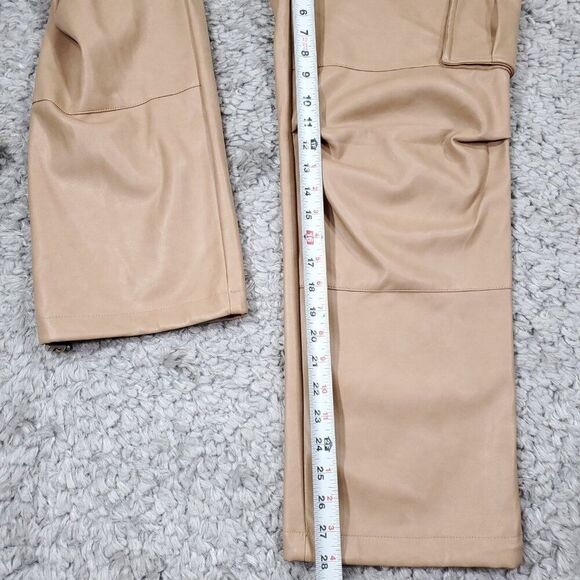 7 For All Mankind Faux Vegan Leather High Rise Straight Cargo Pants Tan Small - Picture 13 of 14